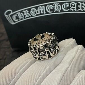 Chrome Hearts Black and Silver Men's Band Size 7